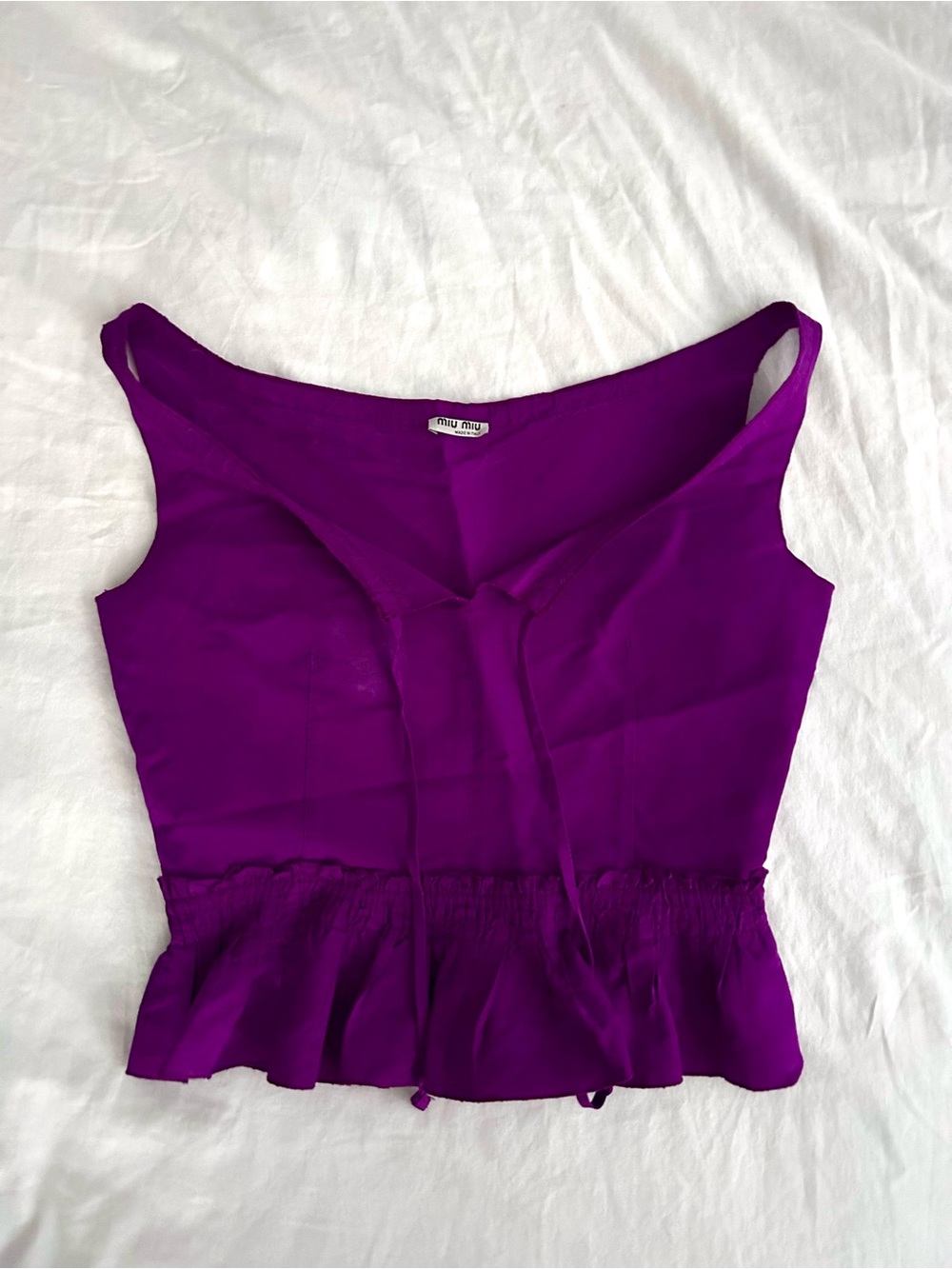 Vintage y2k Miu Miu purple satin peplum crop top with ruffled hem